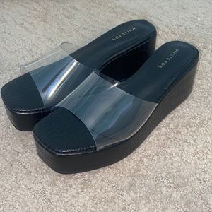 brand new, white fox sandals